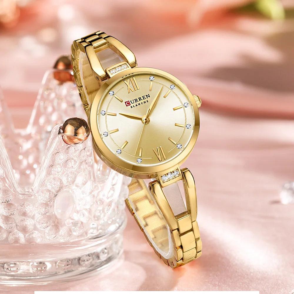 CURREN Luxury Hight Quality Quartz Watch Fashion Charming Rhinestones Stainless Steel Band Women's Wristwatches