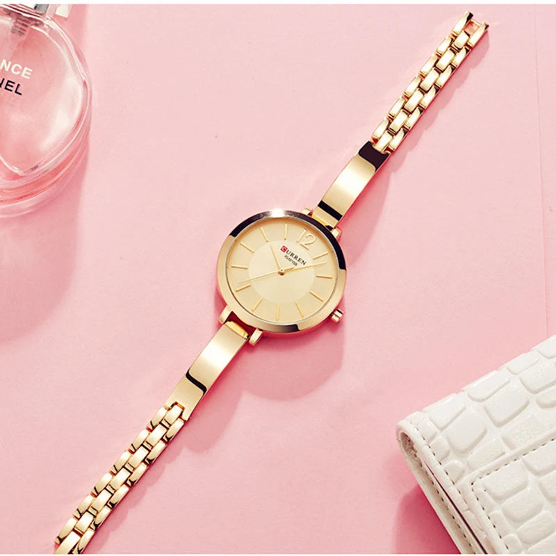 CURREN Fashion Gold Women Watches Stainless Steel Ultra Thin Quartz Watch Woman Romantic Clock Women's Watches Montre Femme