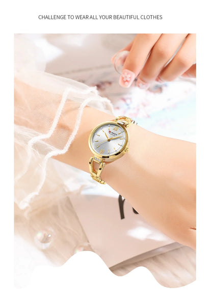 CURREN Luxury Hight Quality Quartz Watch Fashion Charming Rhinestones Stainless Steel Band Women's Wristwatches