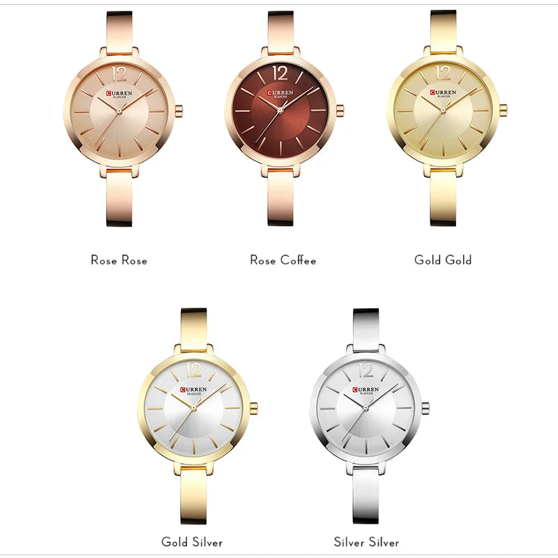 CURREN Fashion Gold Women Watches Stainless Steel Ultra Thin Quartz Watch Woman Romantic Clock Women's Watches Montre Femme