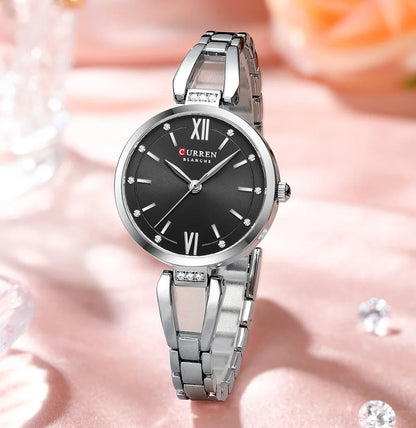 CURREN Luxury Hight Quality Quartz Watch Fashion Charming Rhinestones Stainless Steel Band Women's Wristwatches