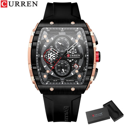 CURREN Top Brand Men's Watches Luxury Square Quartz Wristwatch  Waterproof Luminous Chronograph Watch for Men Date Clock