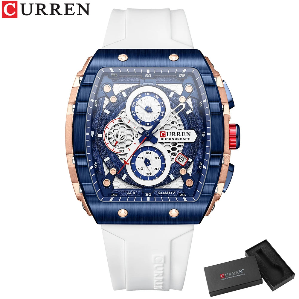 CURREN Top Brand Men's Watches Luxury Square Quartz Wristwatch  Waterproof Luminous Chronograph Watch for Men Date Clock