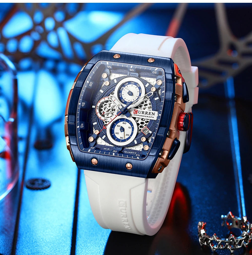 CURREN Top Brand Men's Watches Luxury Square Quartz Wristwatch  Waterproof Luminous Chronograph Watch for Men Date Clock