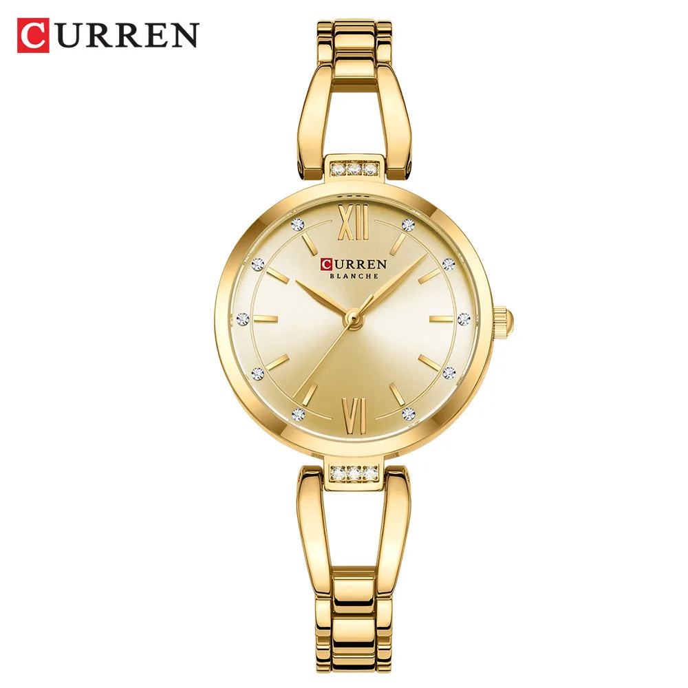 CURREN Luxury Hight Quality Quartz Watch Fashion Charming Rhinestones Stainless Steel Band Women's Wristwatches