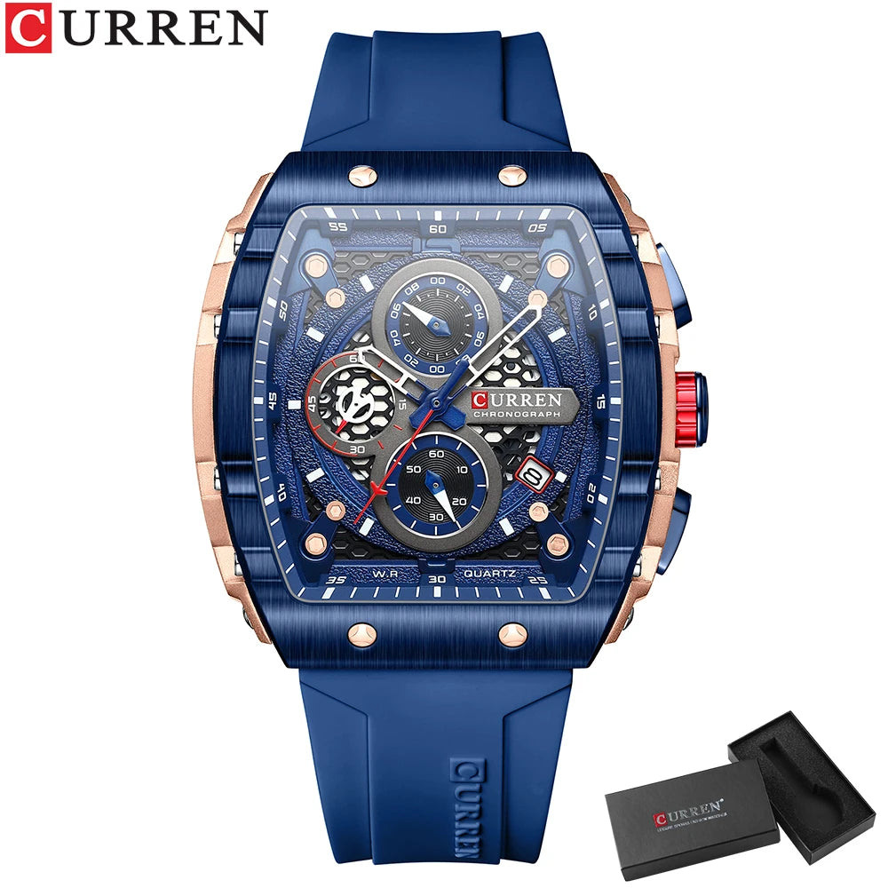 CURREN Top Brand Men's Watches Luxury Square Quartz Wristwatch  Waterproof Luminous Chronograph Watch for Men Date Clock